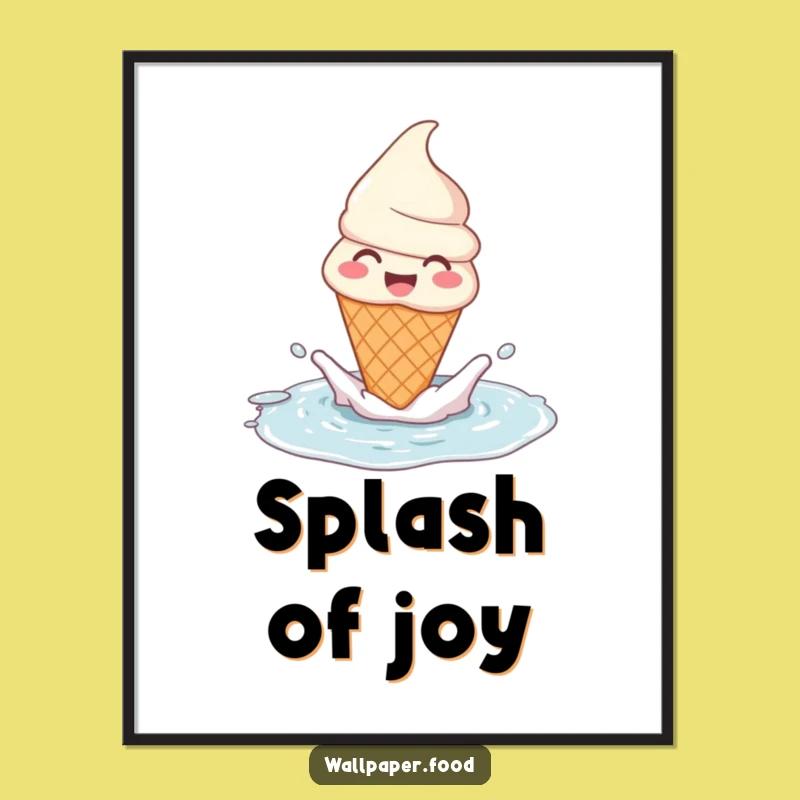 Funny Ice Cream Cone Puddle Splash Poster: Cheerful Art for a Playful Space