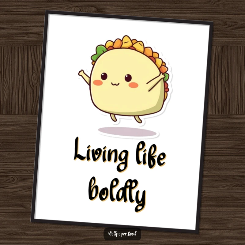 Funny poster art of a cheerful taco character in a dynamic mid-air split pose, bringing an element of playful surprise.