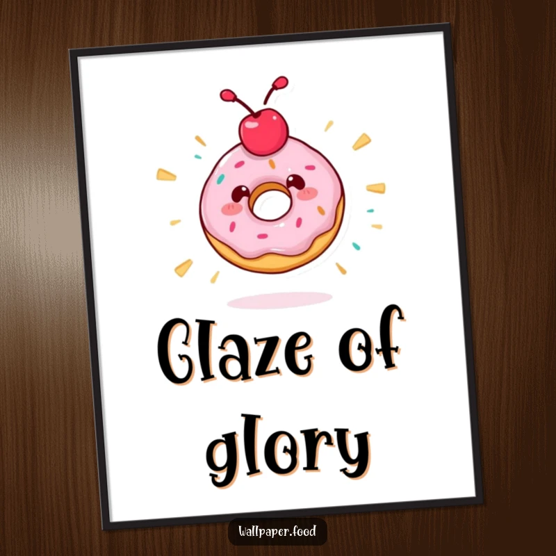 Funny poster showcasing a cherry-topped donut character spinning erratically, capturing a moment of pure, sugary, humorous frenzy.