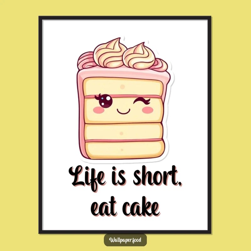 Funny Cake Slice Poster: Adorable Cheerful Frosting Character Art, Perfect Funny Gift for Walls