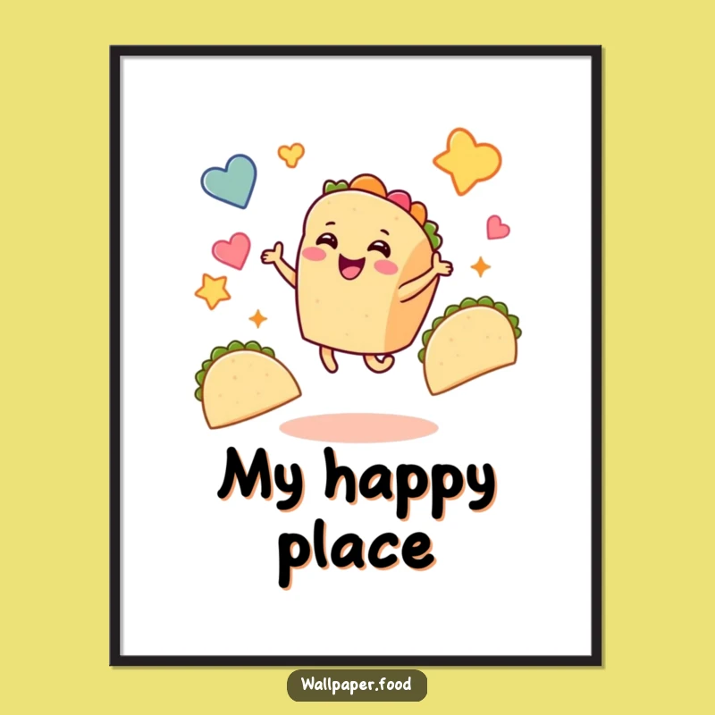 Funny Taco Dance Party Poster - Joyful Taco Character Wall Art Gift!