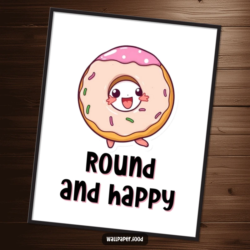 Funny poster art of a doughnut character in a joyful spin, adding a touch of sweet energy and fun.