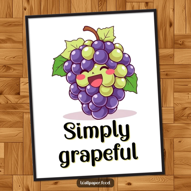 Funny Giggling Grapes Poster displaying a vibrant bunch of grapes laughing hysterically, perfect for humorous wall decor and gifts.