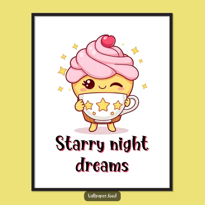 Funny Cupcake Starlight Poster - Winking Character Magical Wall Art Gift!