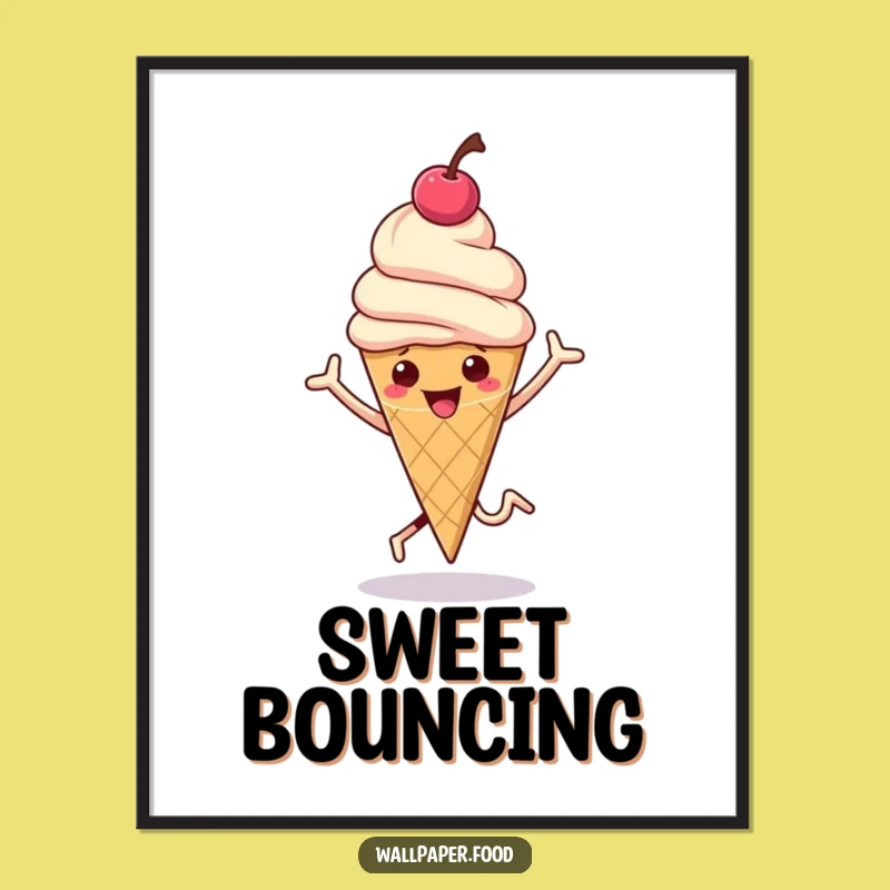 Funny Hopping Ice Cream Poster - Sweet Art with Bouncing Cherry Gift