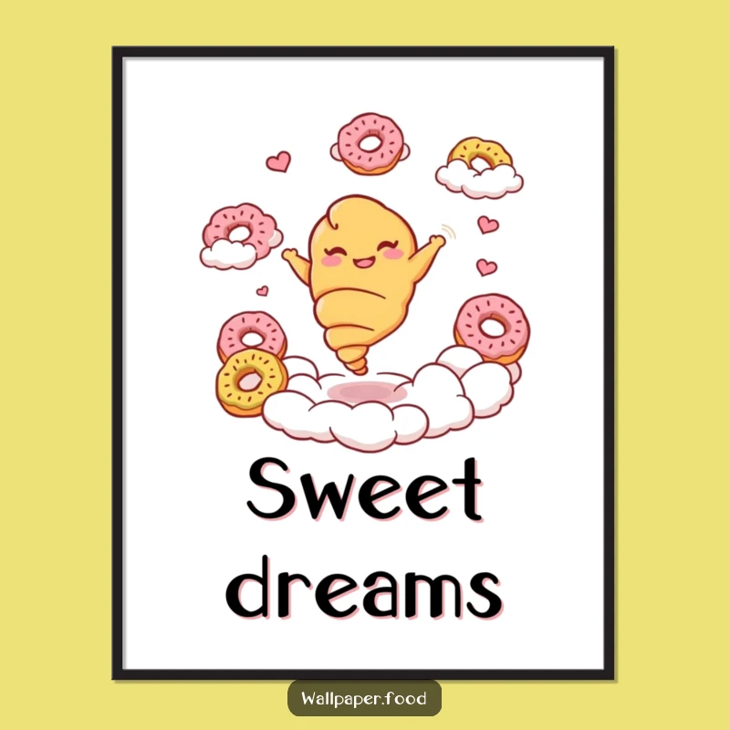 Funny Croissant Sky Poster - Giggling Pastry Character Donut Cloud Art!
