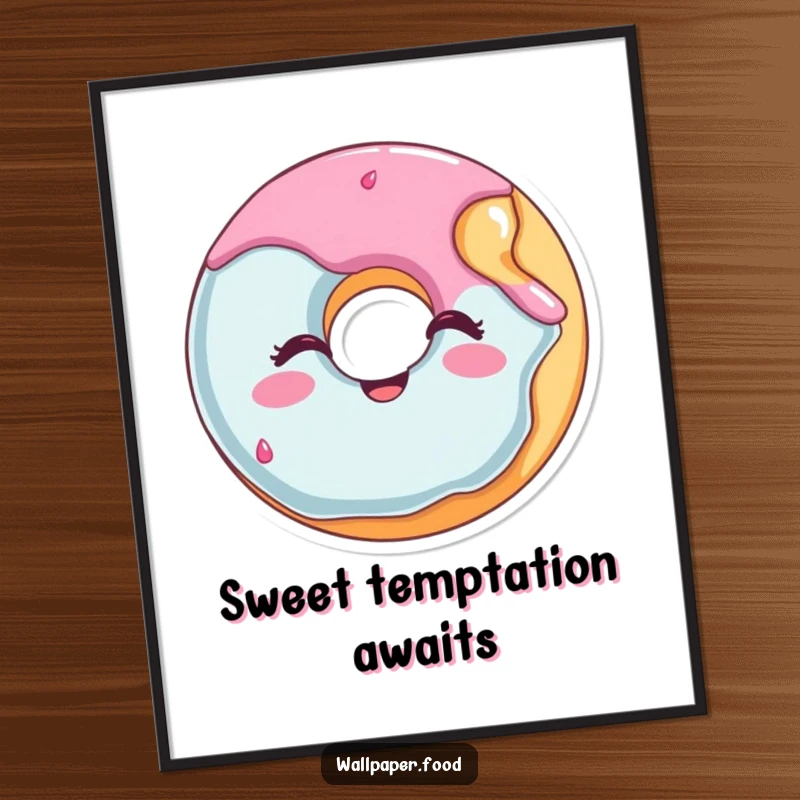 Funny donut poster showcasing a happy, winking donut with a bite taken out, adding a sweet and humorous touch.