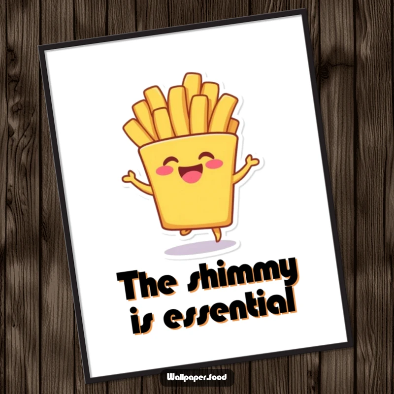 Funny Poster: A french fry character mid-shimmy, radiating pure, hilarious joy and an irresistible urge to dance and have fun.