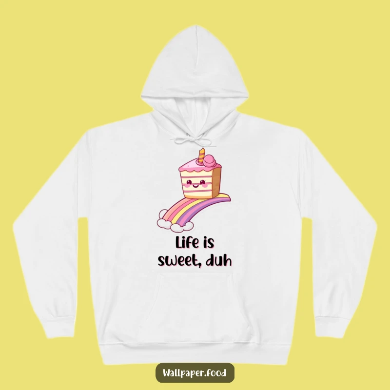 Cozy Funny Grinning Cake Rainbow Hoodie, Sweet Ride Humorous Comfort