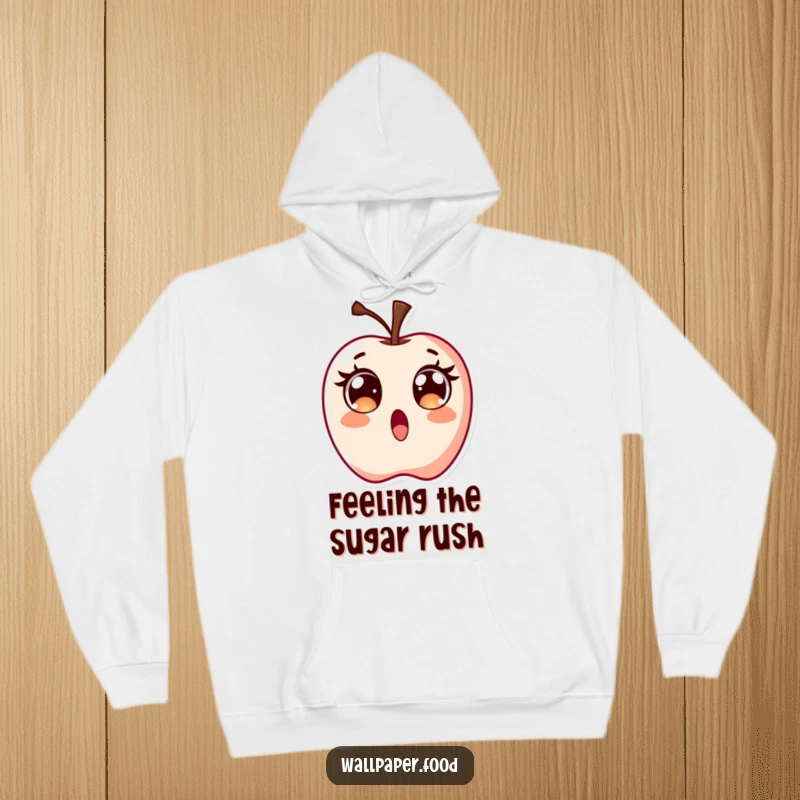 Funny Surprised Candy Apple Hoodie, a charming character with large, excited eyes, radiating delightful surprise.