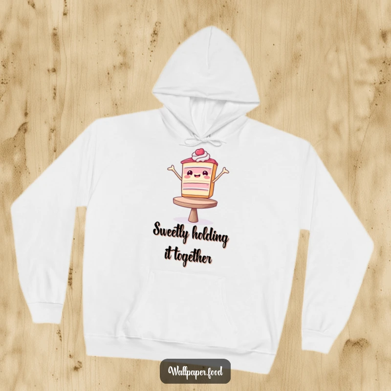 Funny Hoodie: A joyful cake slice performing a delicate balancing act, sure to be a funny gift for dessert lovers.