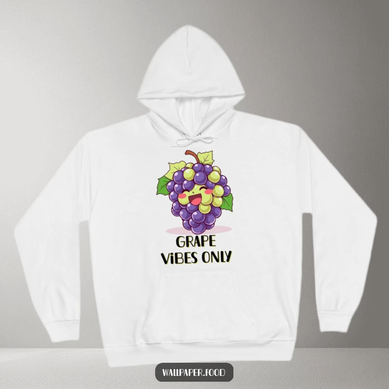 Funny Giggling Grapes Hoodie featuring a cluster of grapes, uncontrollably giggling, offering a super funny and cozy gift experience.