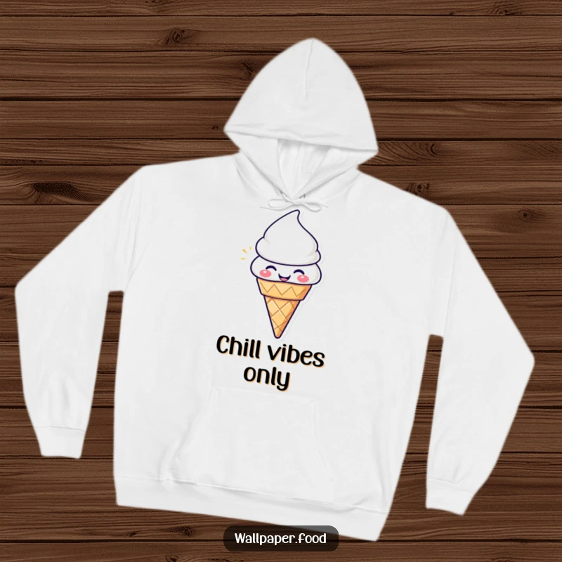 Funny Ice Cream Cone Hoodie: Happy character radiating pure delight, cozy and humorous apparel.