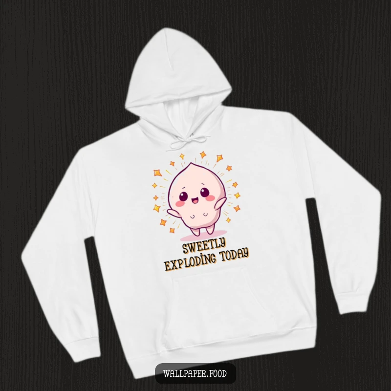 Funny Hoodie: A beaming candy character amidst a cosmic starry explosion, a cozy and funny gift for sweet enthusiasts.