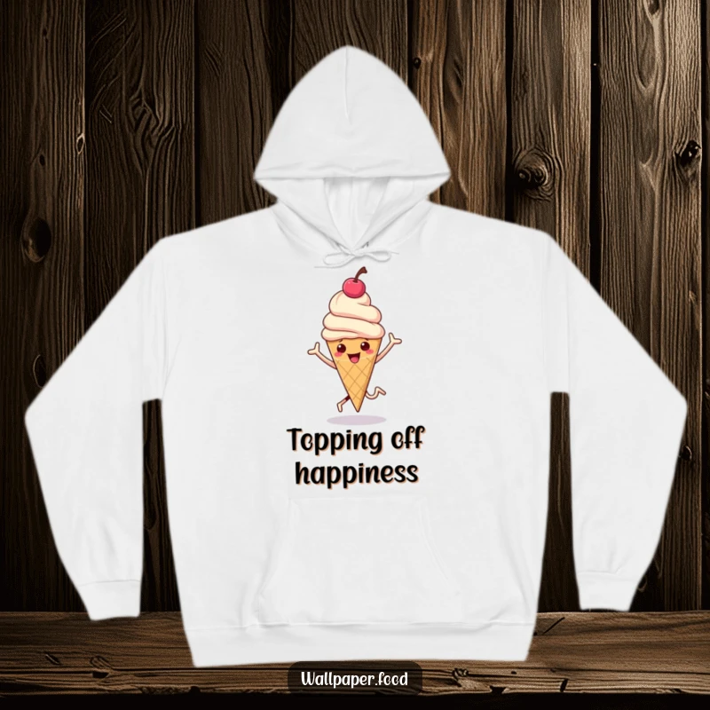 Funny hoodie with a hopping ice cream cone and a bouncing cherry on top, perfect for cozy, sweet times.