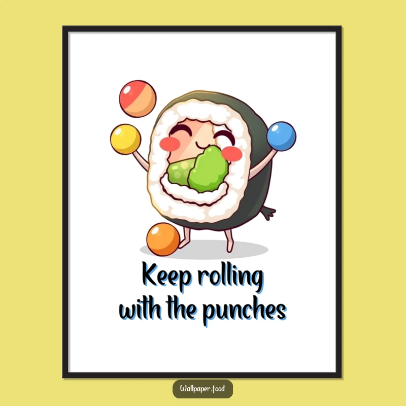 Free Printable Funny Sushi Juggling Wall Art - Skillful Downloadable Decor Gift