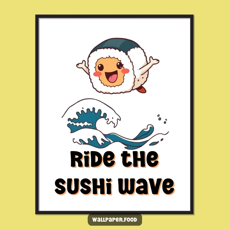 Free Printable Funny Sushi Roll Wall Art: Leaping Over Waves Downloadable Decor for Your Space