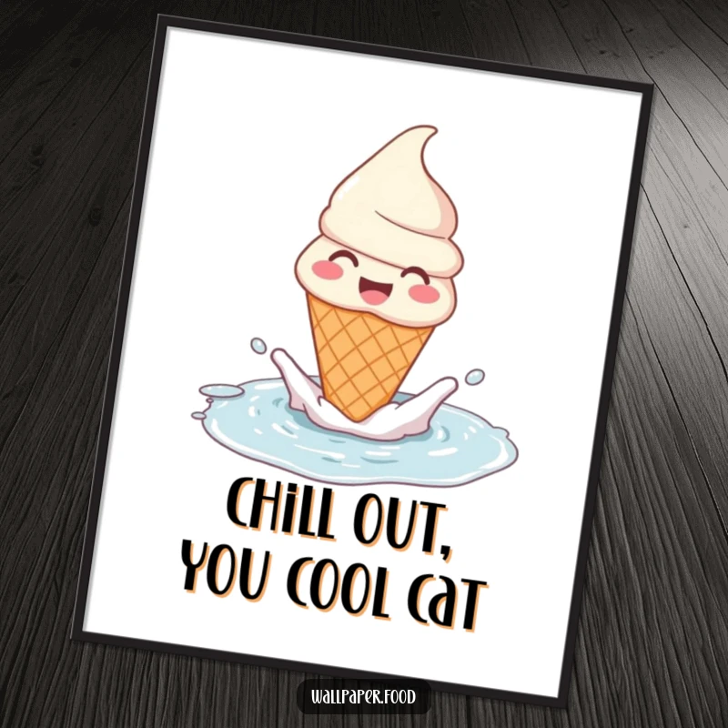 Funny Free Printable Wall Art: A gleeful ice cream cone character captured mid-splash in a puddle, radiating pure, unadulterated fun.