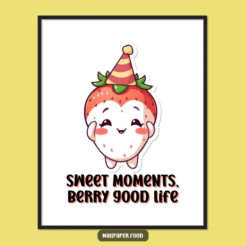 Free Printable Wall Art: Curious Strawberry Party Hat, Whimsical Downloadable Decor
