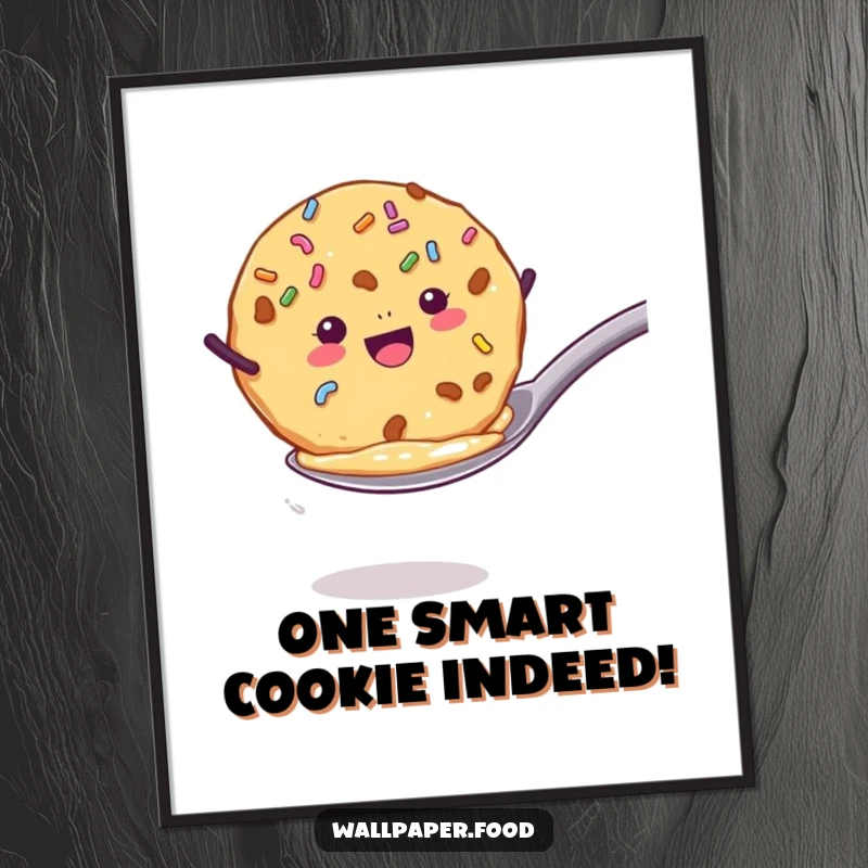Funny Free Printable Wall Art: A cookie with sprinkles enthusiastically jumping high from a spoon.
