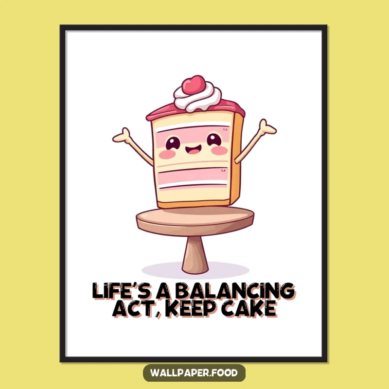 Free Printable Wall Art: Funny Cake Balancing Act, Hilarious Downloadable Decor for a Whimsical Home
