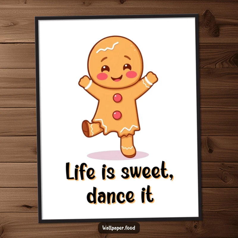 Funny Free Printable wall art of a playful gingerbread man character doing a silly, energetic dance, bringing cheer and whimsy.