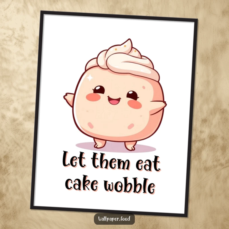 Funny Free Printable Wall Art: A plump cake character doing a happy little wobble, adding charm and humor to any wall.