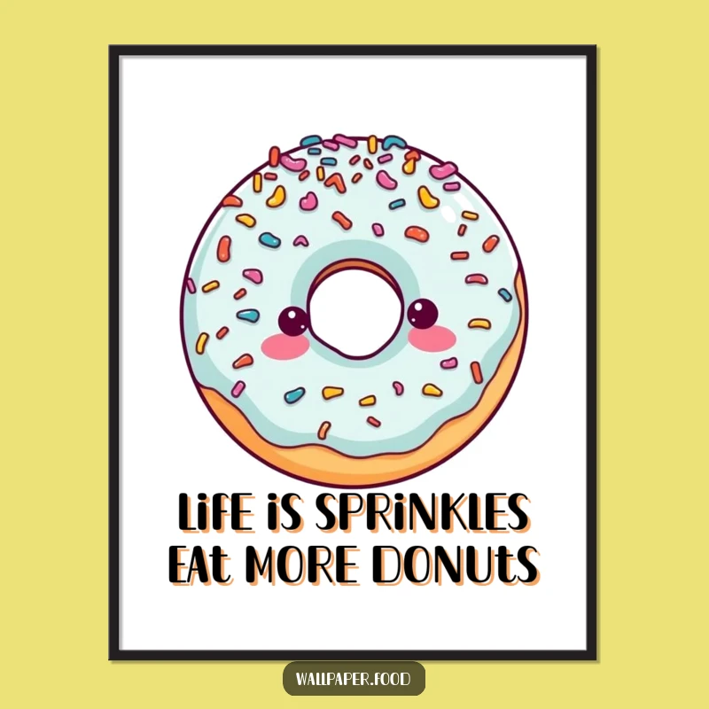 Funny Free Printable Wall Art: Doughnut Character with Sprinkle Explosion