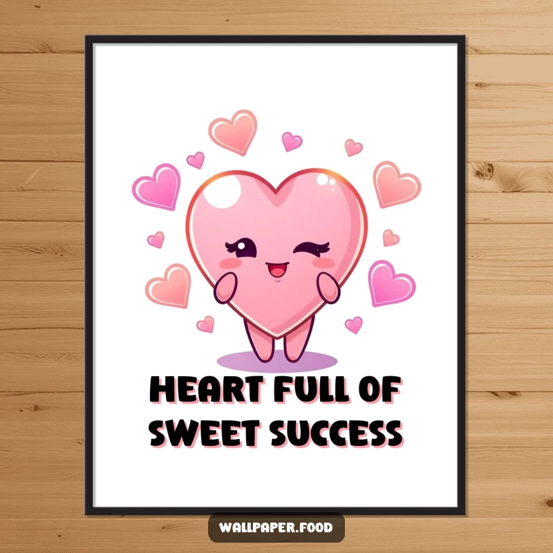 Funny Free Printable Wall Art: A candy heart character winks surrounded by glowing candy shapes.