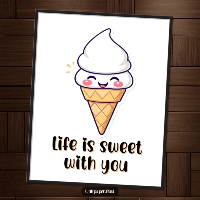 Funny Free Printable Wall Art of a happy ice cream cone character radiating pure, unadulterated delight.