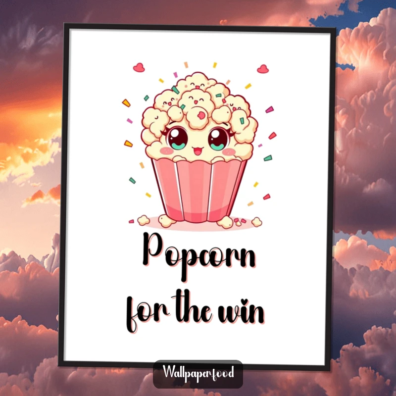 Funny Free Printable Wall Art: A piece of popcorn with wide, excited eyes gleefully throwing a vibrant confetti shower.