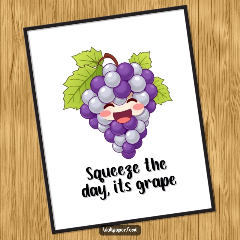 Funny Free Printable Wall Art: A bunch of grapes giggling and bursting with pure joy, creating a vibrant and humorous visual.