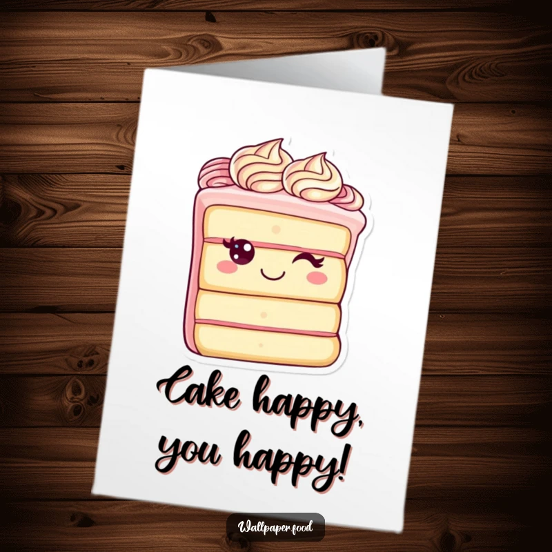 Funny Free Printable Birthday Card featuring a happy cake character with elegant frosting, ready to party.