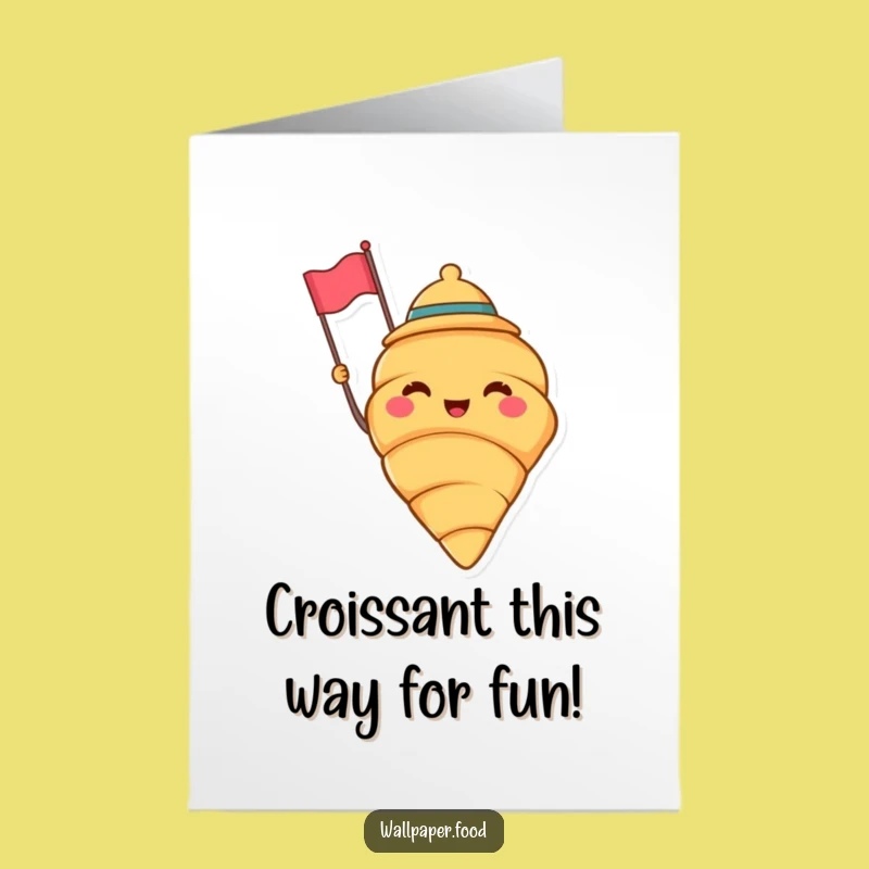 Free Printable Birthday Card: Cheerful Croissant with Hat for a Joyfully Festive Birthday Bash