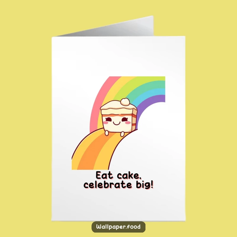 Free Printable Birthday Card: Cake Slides Rainbow, Funny Downloadable Gift for Sweet Celebrations