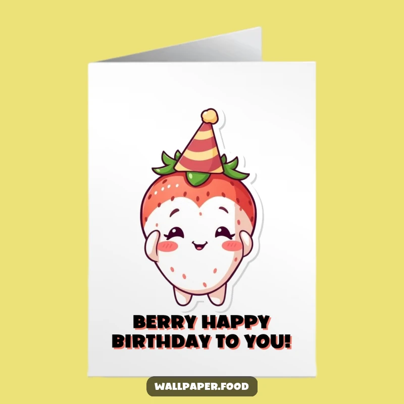 Free Printable Bday Card: Curious Strawberry Party Hat, Funny Downloadable Gift