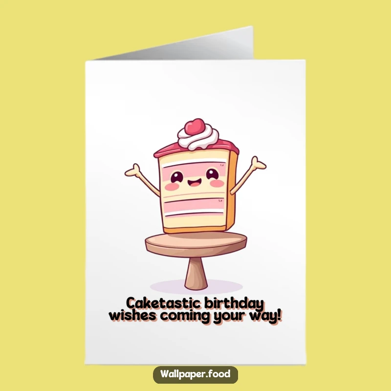 Free Printable Birthday Card: Funny Cake Balancing Act, Hilarious Downloadable Greeting for a Sweet Celebration