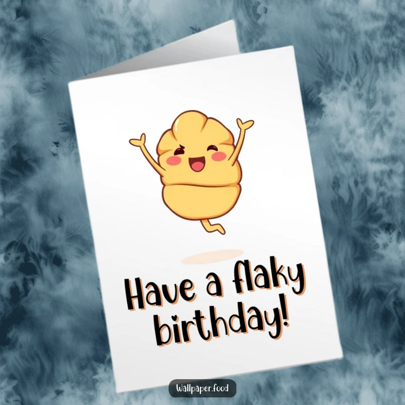 Funny free printable birthday card of a happy croissant character gracefully performing a pirouette. A delightful, downloadable birthday wish.