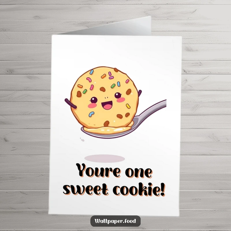 Funny Free Printable Birthday Card: A cookie with sprinkles joyfully jumping high from a spoon.