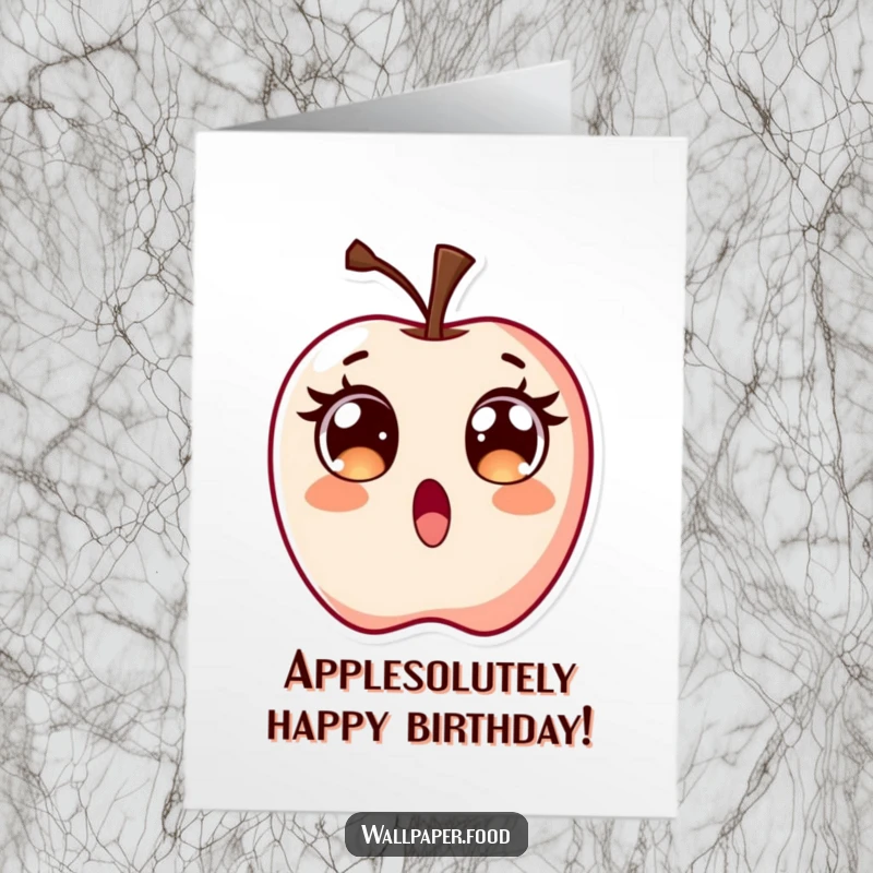 Funny Free Printable Birthday Card: Surprised candy apple character with wide, excited eyes, reacting to birthday fun.