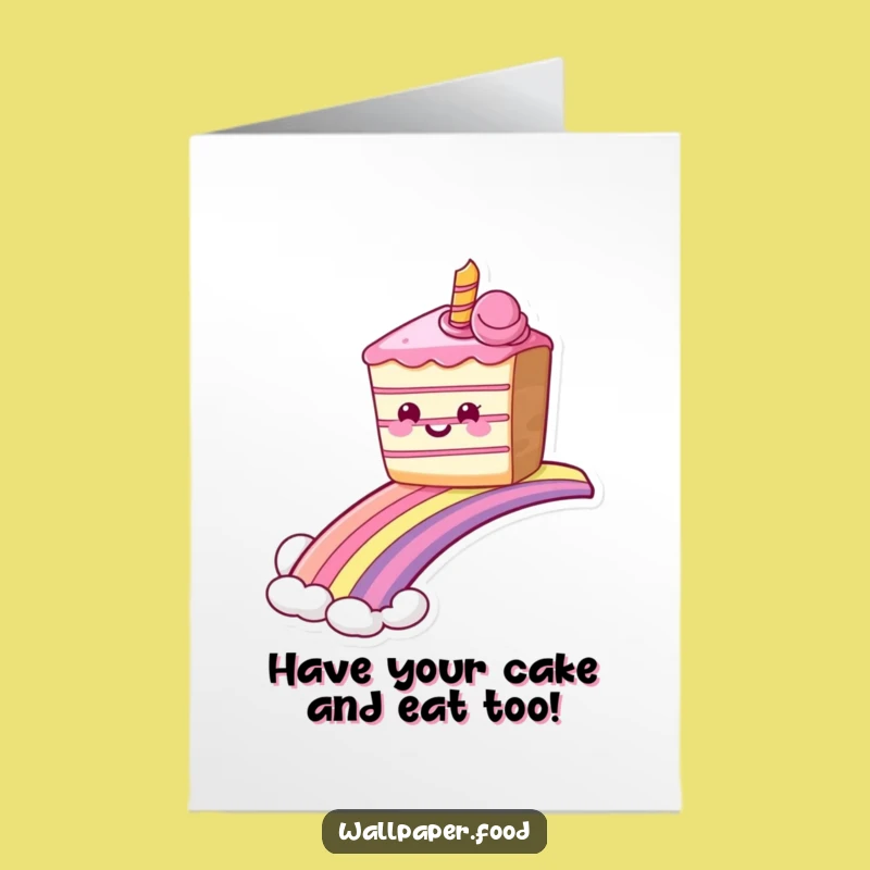 Free Printable Funny Cake Birthday Card - Rainbow Sliding Dessert Downloadable Joy