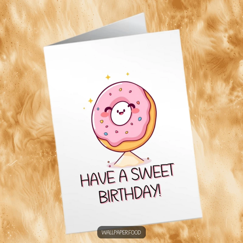 Funny Free Printable Birthday Card: A happy, sparkling donut precariously balancing on a single sprinkle, celebrating your special day.