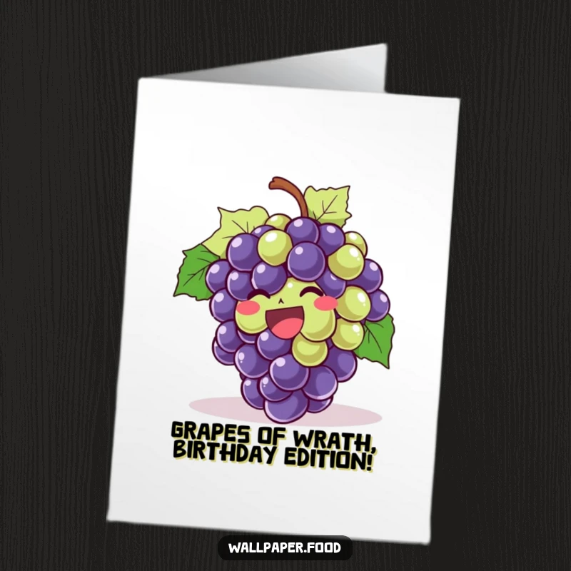 Funny Free Printable Birthday Card featuring a giggling bunch of purple grapes bursting with joy and laughter, perfect for a cheerful celebration.