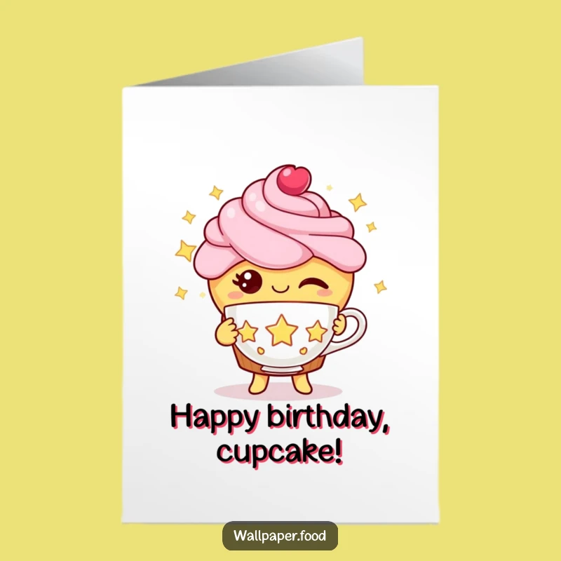 Free Printable Funny Cupcake Birthday Card: Star Tea Design for a Magical Downloadable Gift