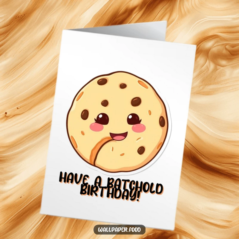 Funny Free Printable Birthday Card: A happy cookie character grins widely, revealing a missing bite.