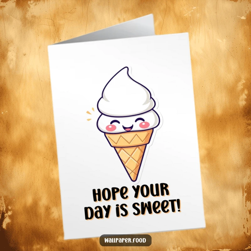 Funny Free Printable Happy Birthday card featuring a happy ice cream cone character radiating pure, sugary delight.