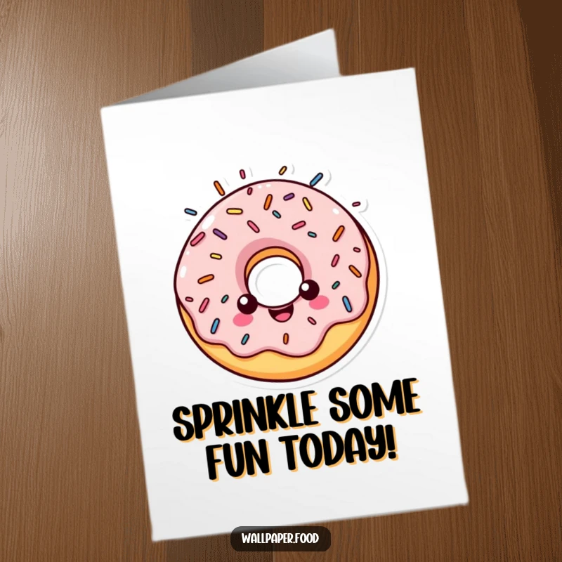 Funny Free Printable Birthday Card: A cheerful donut character is blessed with a halo of colorful sprinkles, radiating joy.