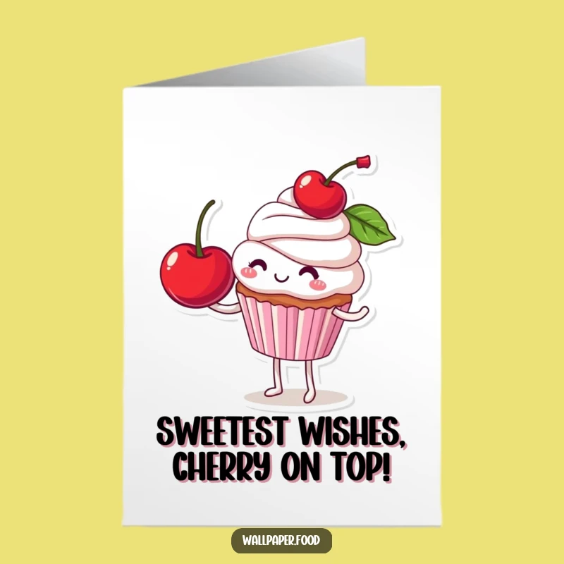 Free Printable Birthday Card: Funny Cupcake Character Balancing Cherry Cake