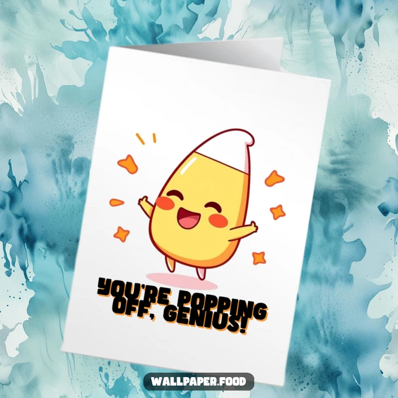 Funny Free Printable Congrats Card: A laughing candy corn character bounces off colorful bubbly patterns.