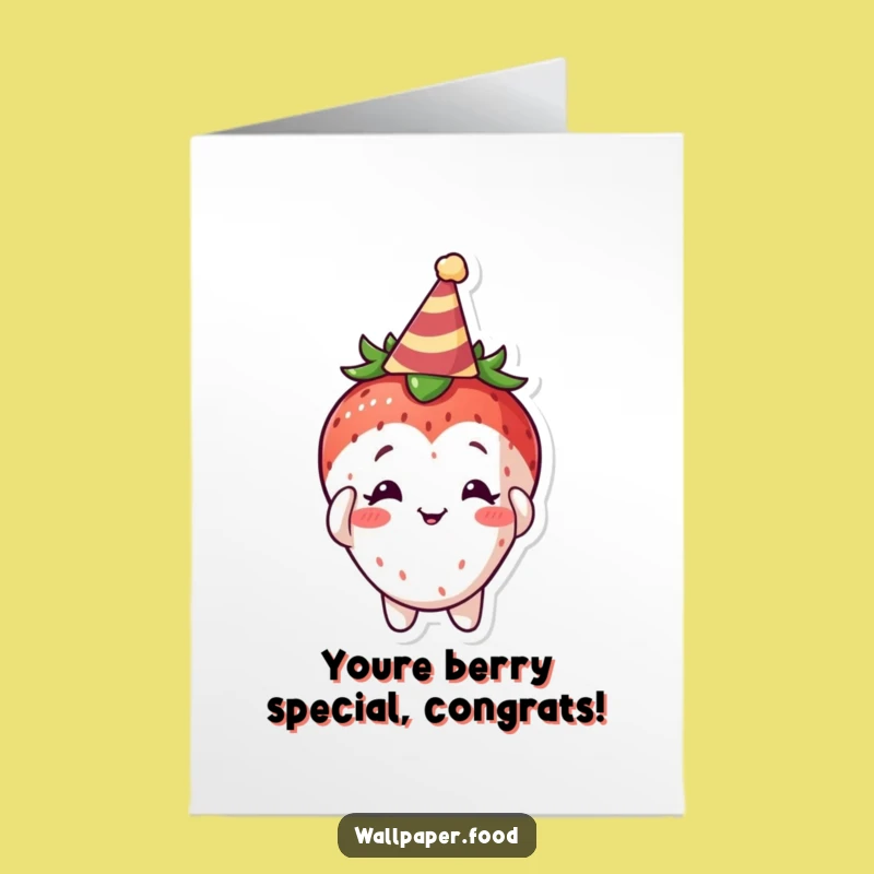 Free Printable Congrats Card: Curious Strawberry Party Hat, Humorous Downloadable Greeting